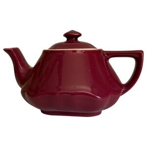 Vintage Hall Baltimore Teapot Ceramic Burgundy Maroon Red Art Deco Made in USA